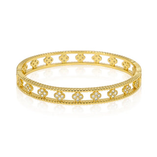 Gracie CZ Clover Bangle - Gold