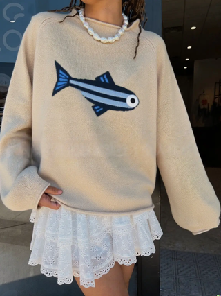 Sardine Sweater - Cream and Blue