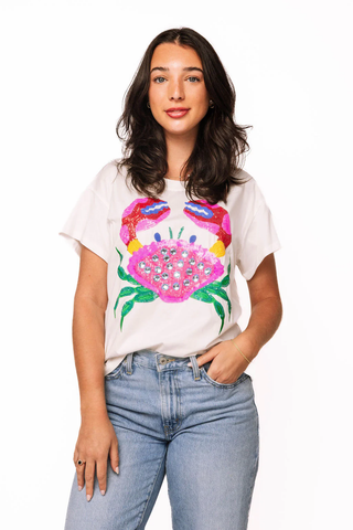 White Multi Rainbow Crab Tee