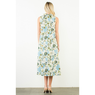 Sleeveless Floral Pattern Dress - Beige