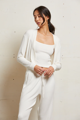 Kelsey - Sweater Rib Long Sleeve Cardigan - Sugar