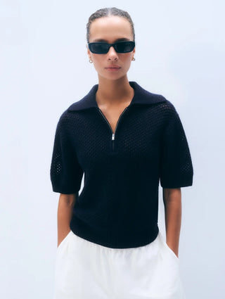 CASHMERE MESH POLO - NAVY