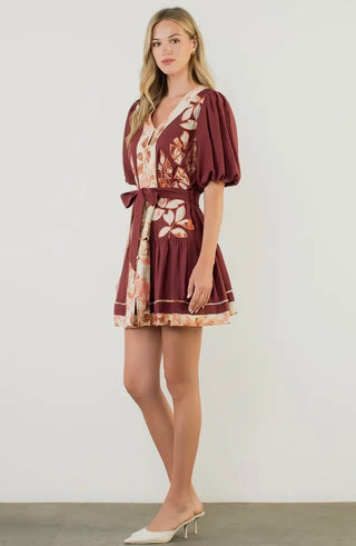GRAHAM , Puff Sleeve Button Front Tie Waist Dress