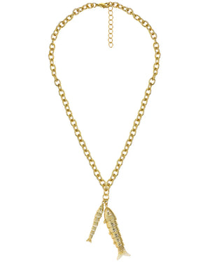 Lucky Double Fish Necklace- Momma and Baby Fish - One