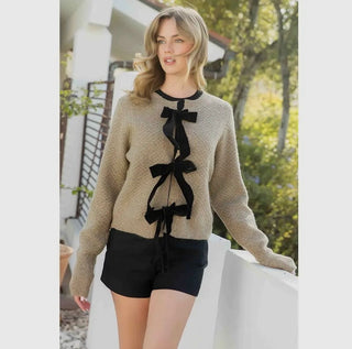 Trixy - Velvet Bow Front Knit Cardigan