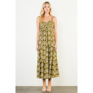 Lizzie - Pattern Detail Tiered Maxi Dress - Olive
