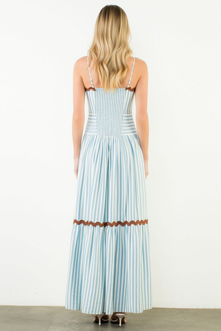 Bailey Thin Strap Stripped Tiered Maxi Dress - Blue
