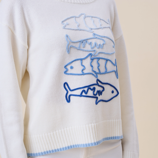 Sardine Embroidered Sweater - Blue
