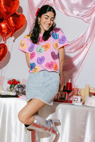 Magenta Sequin Candy Heart Tee