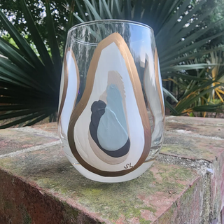 Hand Painted Oyster Stemless Wine Glass - Beach Sand
