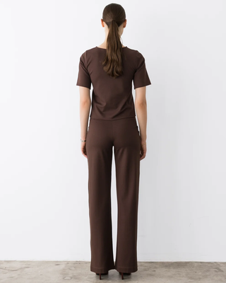 Ponte Knit Extended Short Sleeve Top - Chocolate
