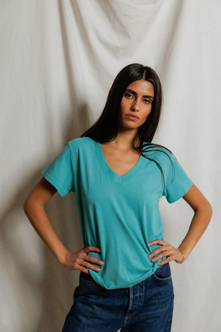 Hendrix Boxy V Neck Tee - Teal