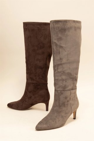 Joanna Faux Suede Pointed Toe Tall Boots - Brown