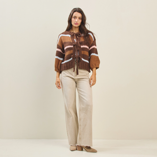 Colorblock Chunky Cardigan - Chocolate