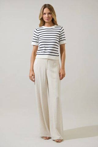 Tessie Stripe Short Sleeve Sweater Top - White Navy