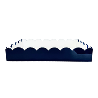 WH LACQUER NAVY BLUE \ WHITE SCALLOPED TRAY