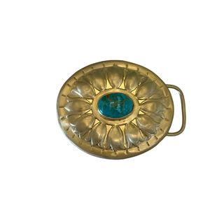 Turquoise and Brass Concho Belt Buckle