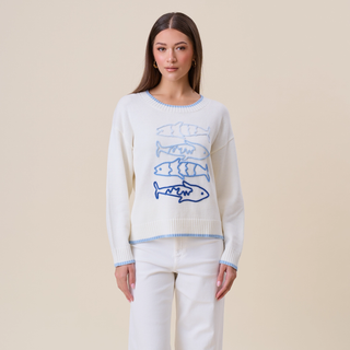 Sardine Embroidered Sweater - Blue