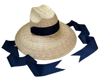 Hollyhock Sun Hat - Long Navy Grosgrain Ribbon
