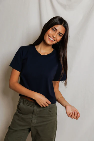 Cher Ringspun Cotton Tee - Navy