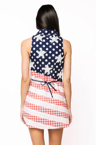 Navy, Red & White Polka Dot and Stripe USA Button Up Tank Dress
