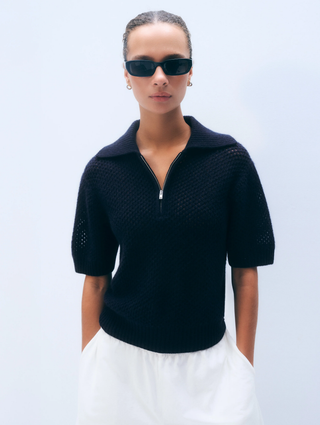 Cashmere Mesh Polo - Navy