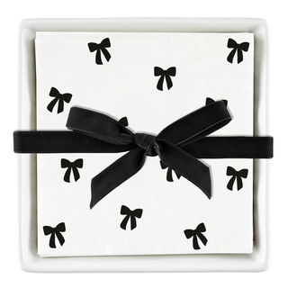 Ceramic Napkin Tray + Napkins - Black Bows