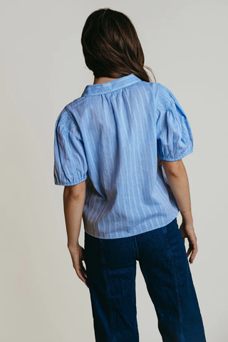 NADIA TOP - BLUE PIN STRIPE