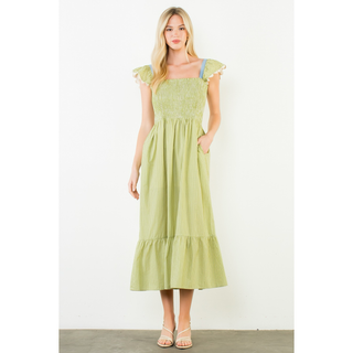 Field Day Ruffle Sleeve Maxi Dress - Green