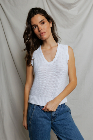 Peggy Cotton Sweater Tank Top - White