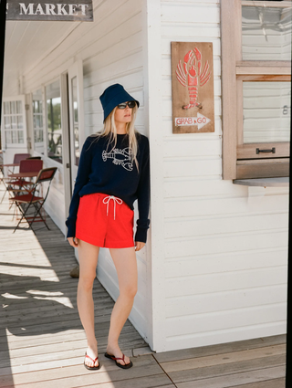 Cashmere Embroidered Lobster Crewneck - Navy & White