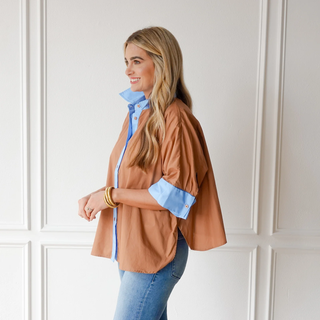 Abby Swing Top - Cocoa & Blue
