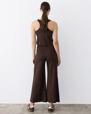 Ponte Knit Cropped Wide Leg Pant - Chocolate