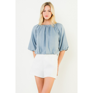 Rosa Denim Cropped Flowy Top