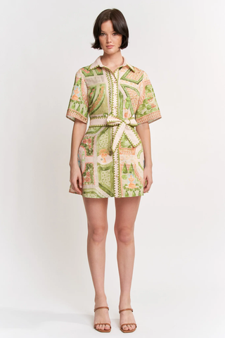 Sariyah Mini Shirt Dress - Ivory Olive Multi
