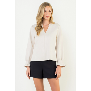 Cassie - Long Sleeve Suede V-Neck Top
