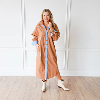 Dani Dress - Cocoa & Blue