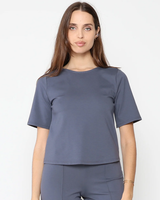 Ponte Knit Short Sleeve Top Extended - Sea Blue