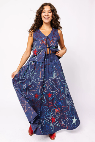 GROOVY STAR MIDI SKIRT - NAVY