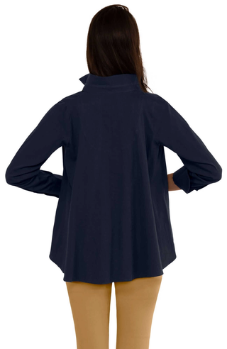 Cotton Swing Seamed Top - Navy