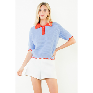 Claire Scallop Sweater Top - Blue