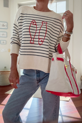 Chloe Stripe Embroidered Sardines Sweater - Ivory