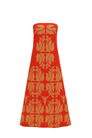 Wess Midi Strapless Dress - Red Khaki