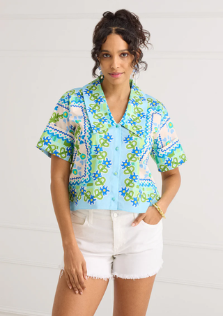 Jules Top - Blue Floral Folk