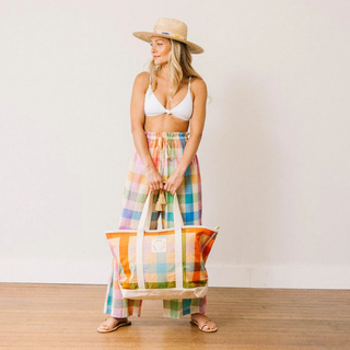Rainbow Plaid Canvas Tote