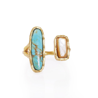 Deco Twin Stone Ring - Turquoise/Pearl