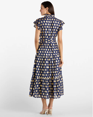 Mirabella Dress - Foulard Border Navy Gold