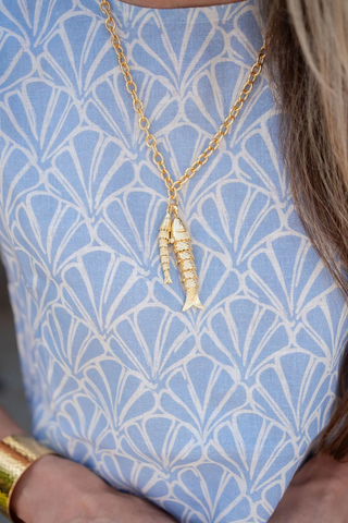 Lucky Double Fish Necklace- Momma and Baby Fish - One