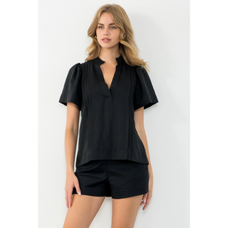 Short Sleeve V-Neck Top - Black