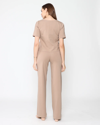 Khaki Ponte Knit Short Sleeve Top Extended